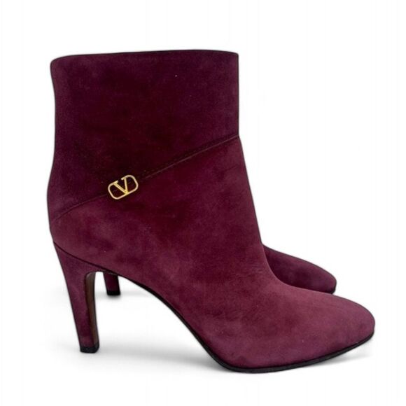 Authentic VALENTINO GARAVANI Suede Burgundy V Logo Ankle Boots Size EU37 - Picture 3 of 12